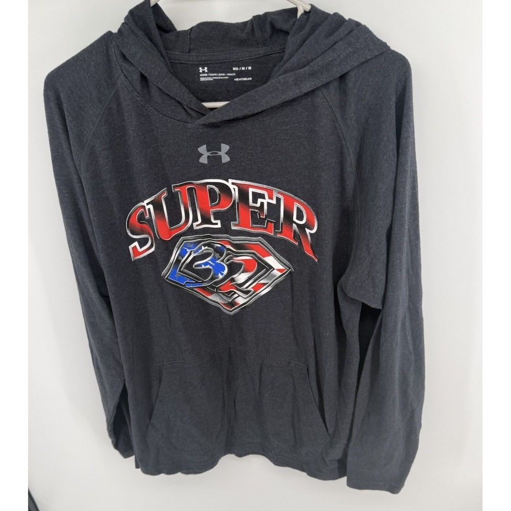 Under Armour Super 32 Pullover Men's M Gray HeatGear Athletic Hoodie Lightweight